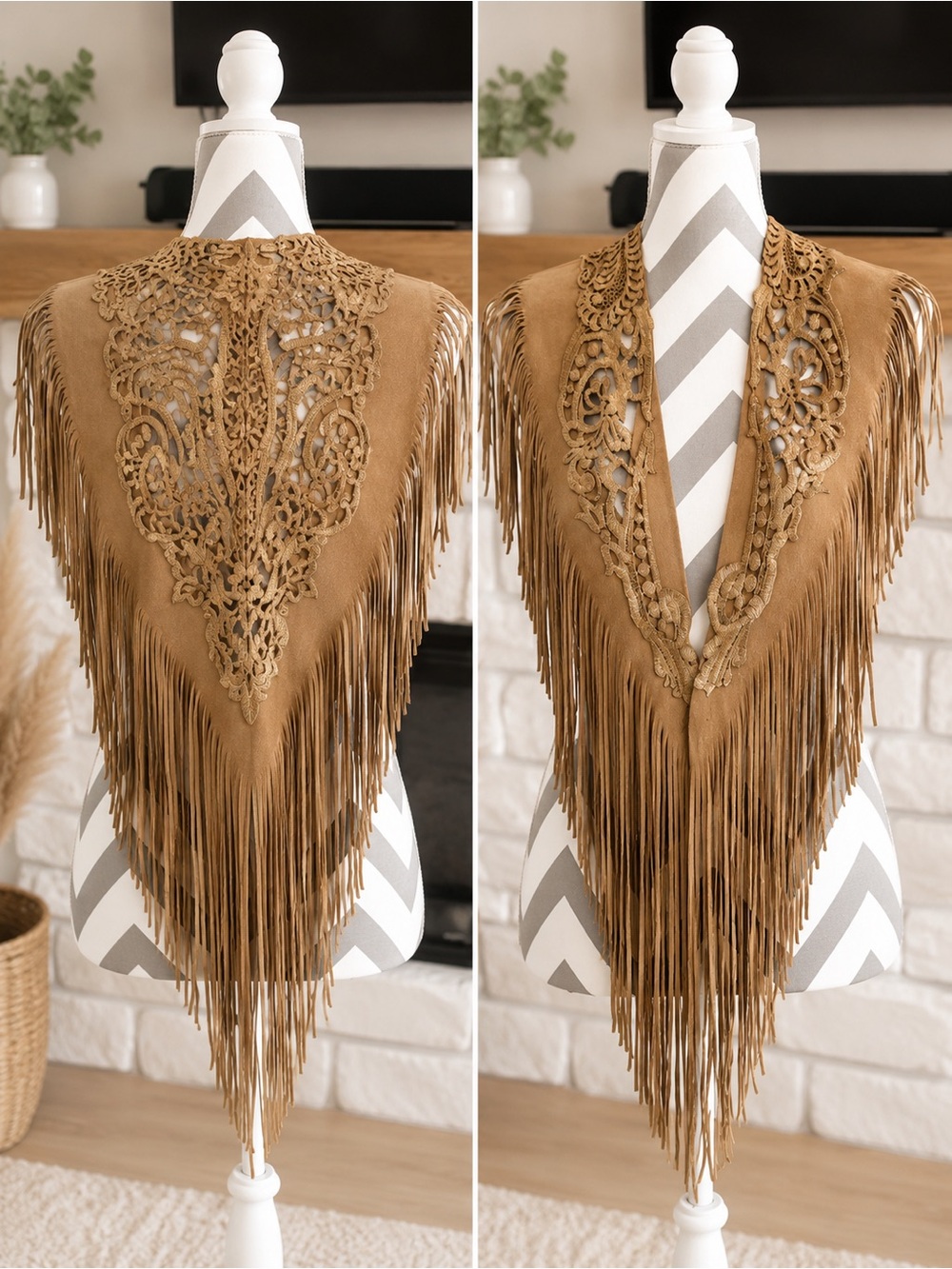 Vintage Statement Peice Pat  Dahnke Genuine Leather Tan Western Fringe Vest - Picture 2 of 5